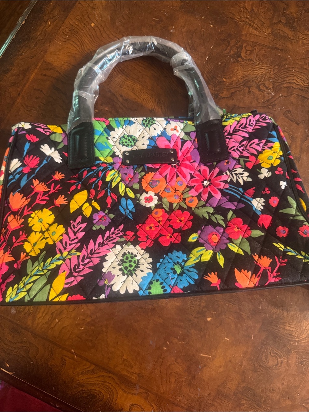 Vera Bradley Black Multi Floral Quilted Satchel Bag